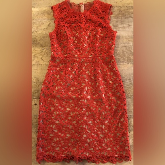 NWT Mikael Aghal Red Lace Merana Sheath Dress Size 12 - Picture 2 of 6